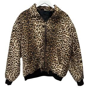 Vintage Fuda International Bomber Jacket Silk Leopard Cheetah Size M Full Zip